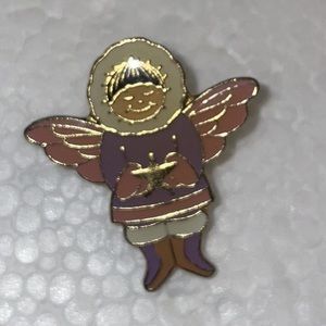Pink White & Purple Angel Pin Gold Star Center & Gold Tone